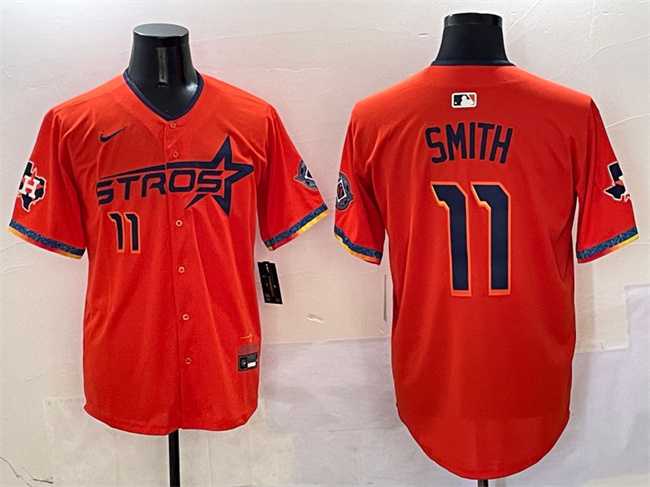 Mens Houston Astros #11 Cam Smith Orange 2025 City Connect With Texas Patch Limited Stitched Jersey